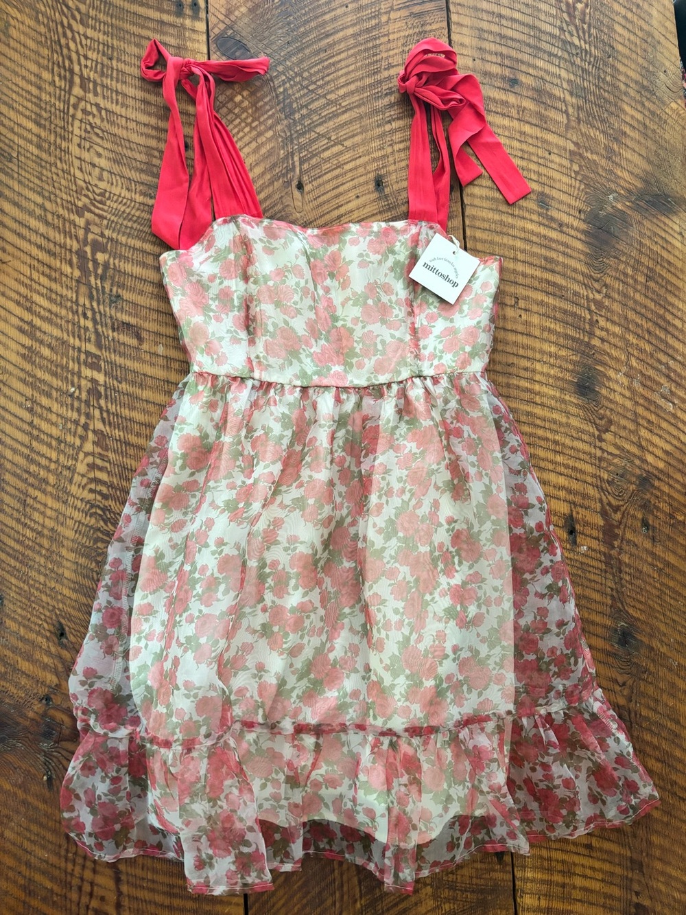 NWT Mittoshop sheer floral babydoll mini dress